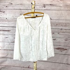 INC White Burn Out Floral Top 8